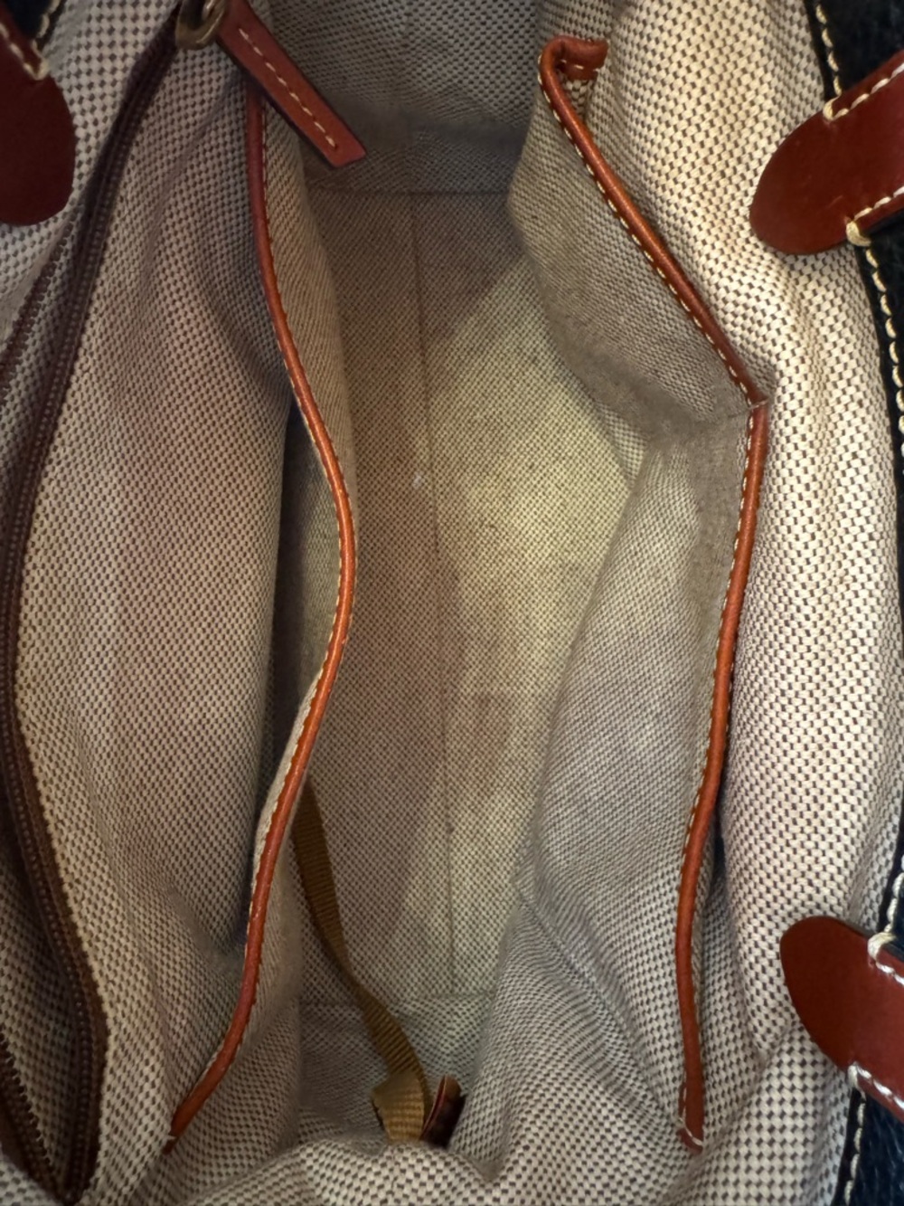 Dooney & Bourke Black Leather Tote with Brown Trim and Handles - Picture 7 of 10
